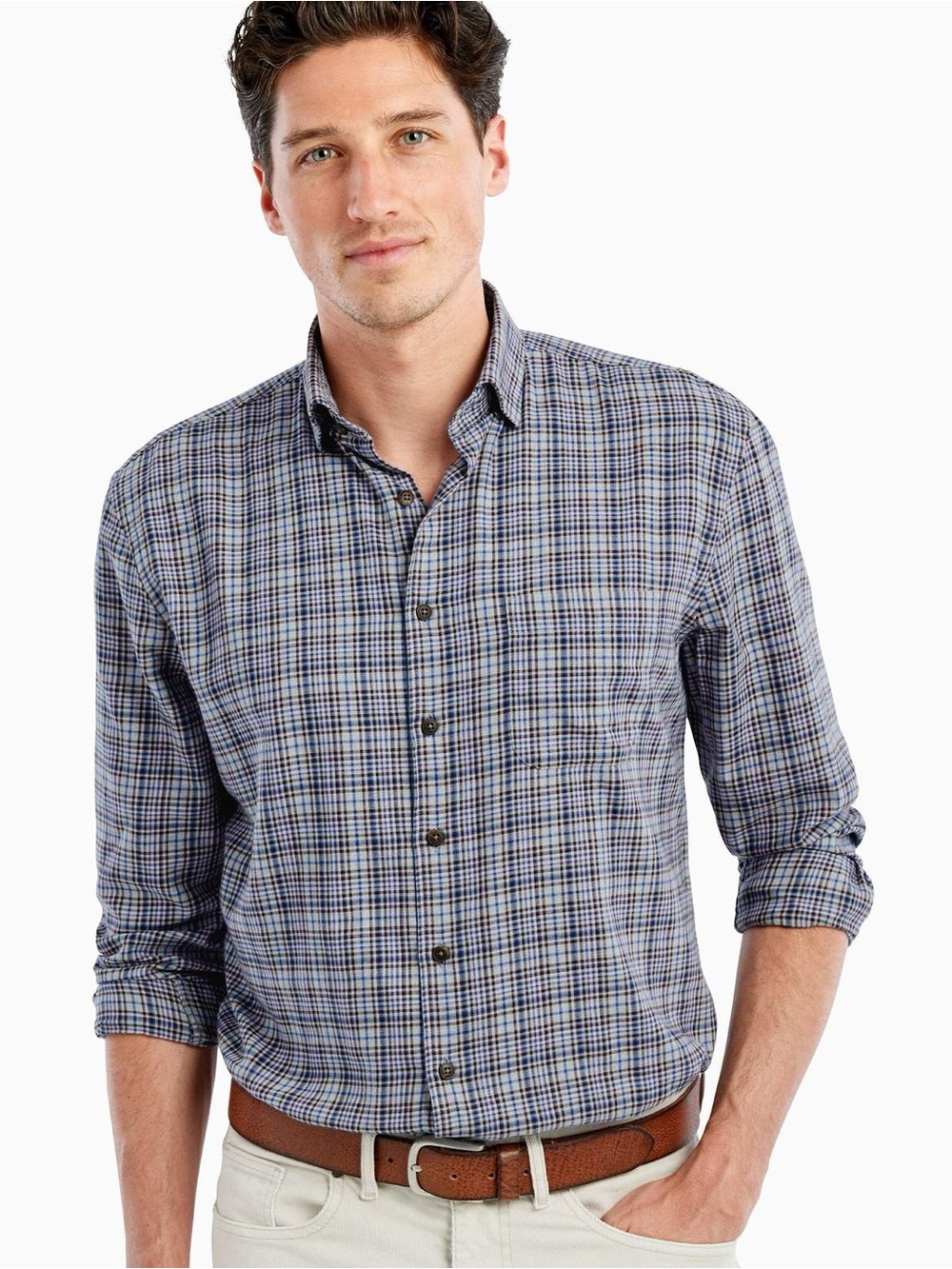 Johnnie-O Terry Top Shelf Long Sleeve Button Down Plaid Cotton Shirt | Medium